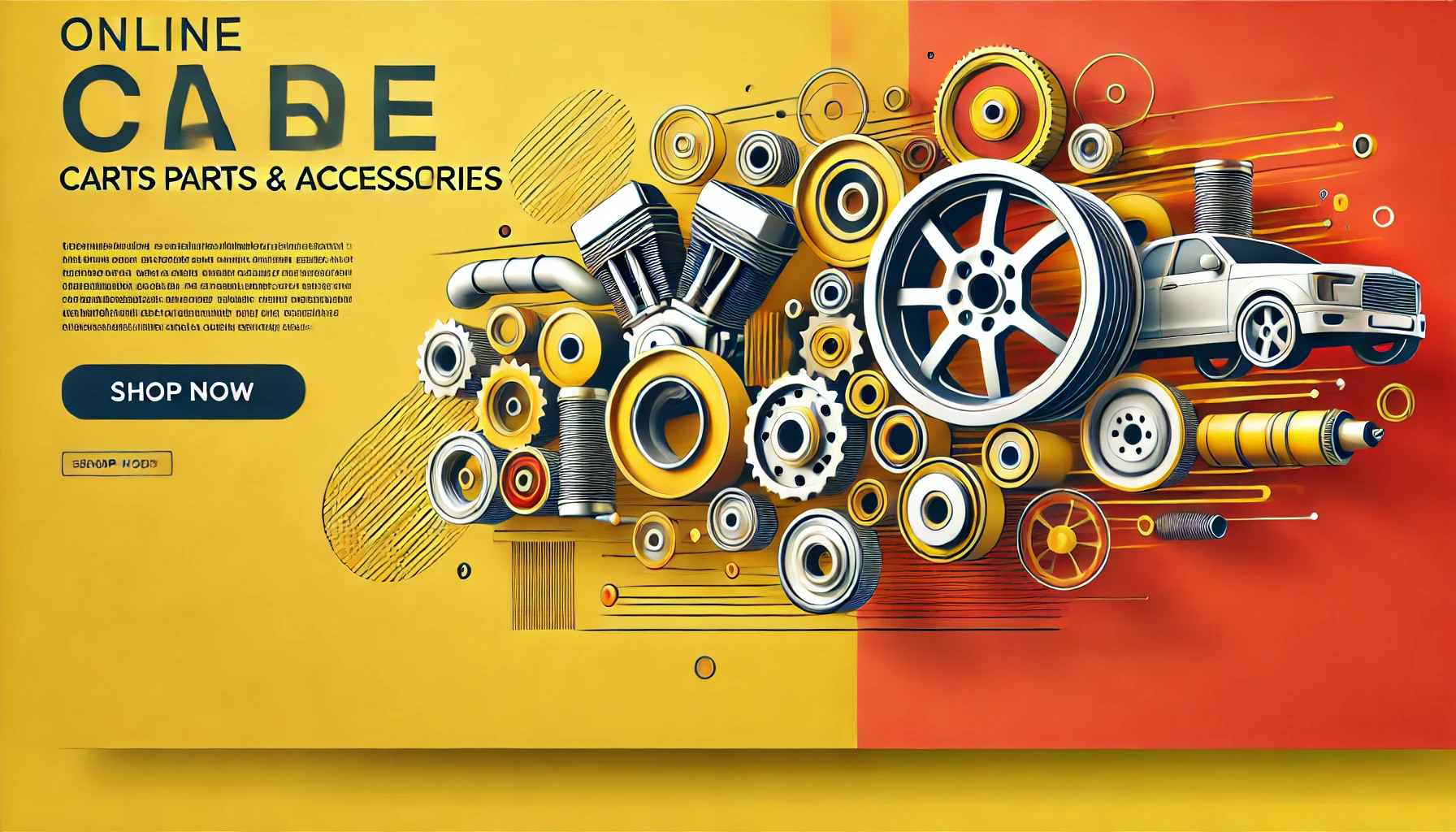 DALL·E 2024-12-21 17.31.30 - A minimalist advertising banner for online car parts and accessories, with a clean yellow and red theme. The banner features abstract automotive eleme